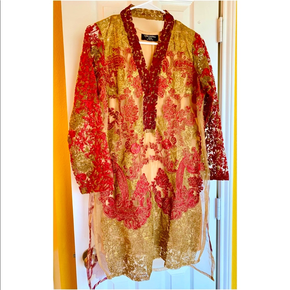 Embroidered organza silk Tunic